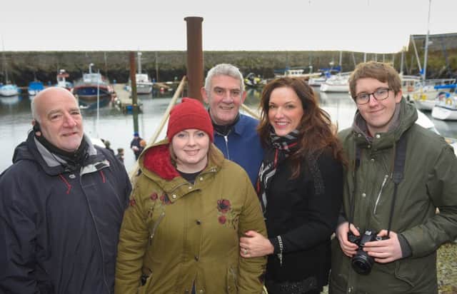 Brian Livingstone film industry professional; Tony Devlin, Panavision; Joan Burney Keatings MBE, Chief Executive, Cinemagic with Cinemagic film trainees Amy Hinds from Newtownabbey and Felix Surplus from Larne.