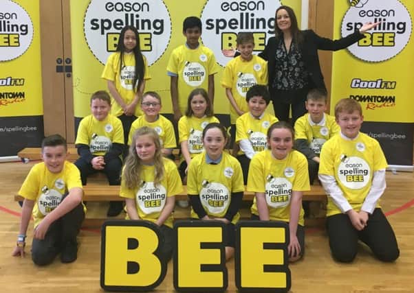 P7 students who took part in the County Antrim Spelling Bee: included centre front is the Co. Antrim winner Eimear Smith of St Mary's PS Portglenone