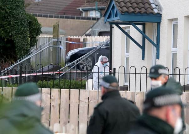 Police and forensic officers at the murder scene in Broombeg View, Ballycastle. Anthony McErlane was murdered. Pic Steven McAuley/McAuley Multimedia