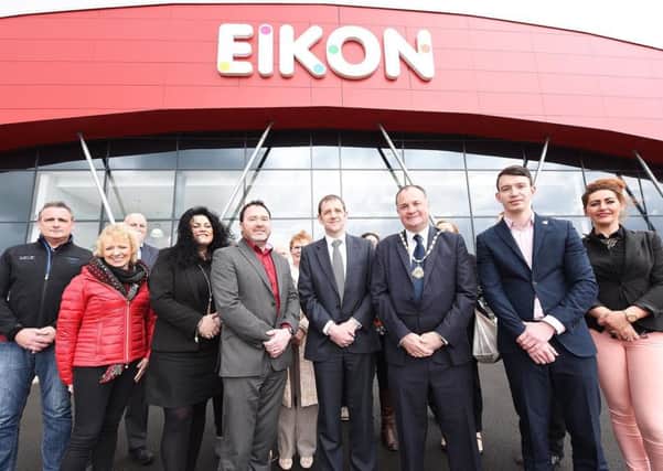 Lisburn Chamber of Commerce members with President, Evan Morton (third from right) and Colm Graham, Sales and Events Manager at the Eikon Exhibition Centre (second from right).