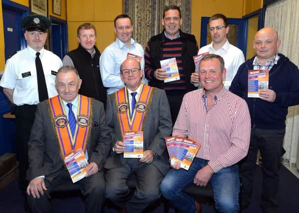 Pictured at the launch of the 'Cloney Festival' which will take place in the run up to the 12th are back row from left, Constable John Molloy, PSNI, Adrew Morgan, Alan Bell, Philip McMurray, John Harrison and Chris Leathem,. Front from left, Sam Kells, WDM LOL 8, David Stevenson, DDM, and Kyle Savage. INLM20-202.