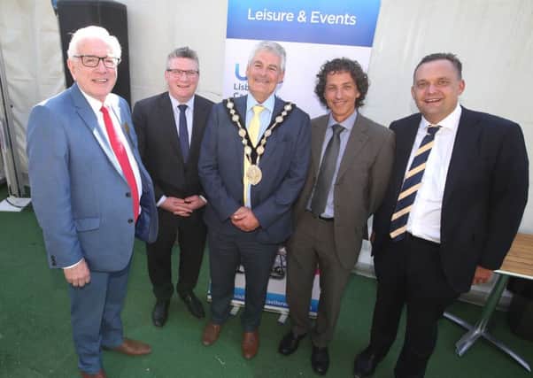 Alderman Allan Ewart MBE, Chairman of the council's Development Committee, and the Mayor, Councillor Tim Morrow were delighted to welcome businessmen from Australia and Israel to the Lisburn Castlereagh Marquee at Balmoral Show.