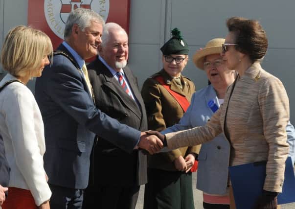 The Mayor of Lisburn and Castlereagh, Councillor Tim Morrow welcomes HRH Princess Anne to the Balmoral Show.
