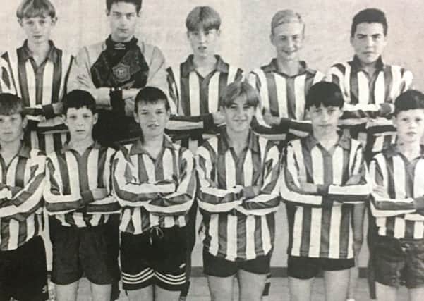 Dromore High School Under 13 football team, winners of their section in the South Down Schools Football Association league in 1995.