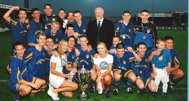 Pictured are Leeds United (featuring James Milner, back row, second right) after defeating Greek side Panathinaikos 4-0 in the 2002 Premier Section final.