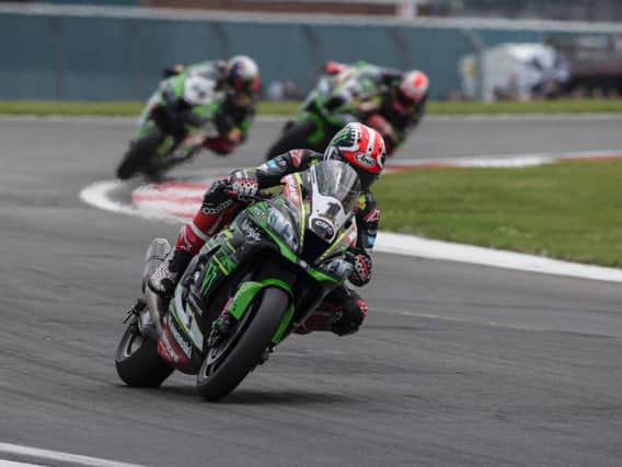 Jonathan Rea finished third in Sunday's second World Superbike race at Donington Park. The Kawasaki rider claimed the runner-up spot in Saturday's opening race.