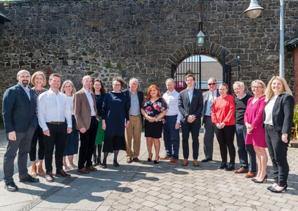 The Academy of Urbanism delegation in Carrickfergus with Anne Donaghy, CEO of Mid and East Antrim Borough Council.