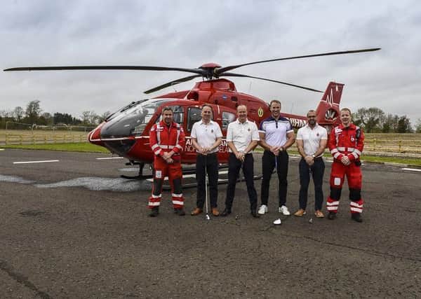Pictured are Dr Darren Monaghan, Clinical Lead, AANI, Ashely Moore, Gary Irwin, Stephen Ferris, Andrew Park and David McCartney, HEMS Paramedic.