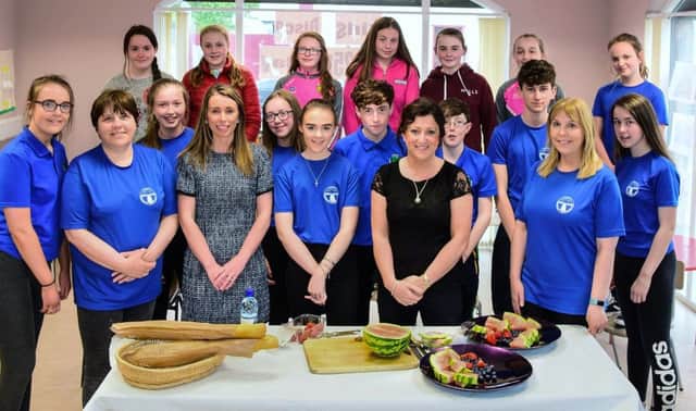 The CookIt Class participants with (L-R) Ann OBrien, Feeny Community
Association youth leader; Martina Forrest, Housing Executive patch manager, class tutor Marie-Claire McCoy and Karen Kerlin, project co-ordinator with Feeny Community Association.