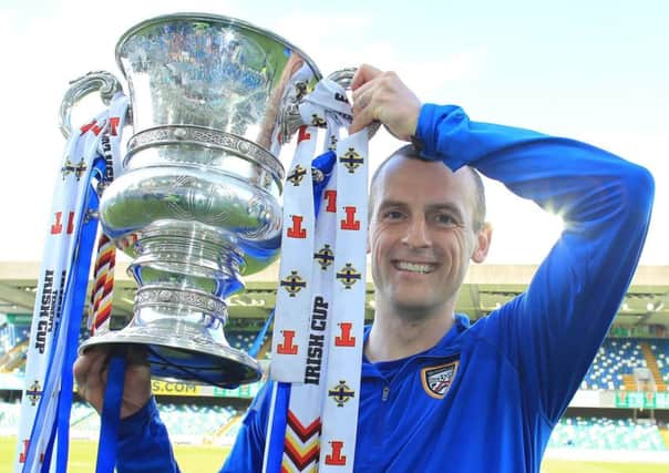 Coleraine manager Oran Kearney celebrates his side's Irish Cup win last month. Picture by Brian Little