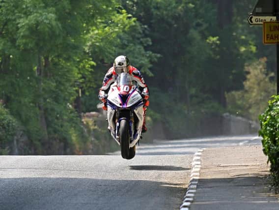 Peter Hickman on the Smiths BMW at Milntown in Monday's Superstock TT.