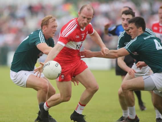 Sean Leo McGoldrick comes under pressure at Owenbeg.