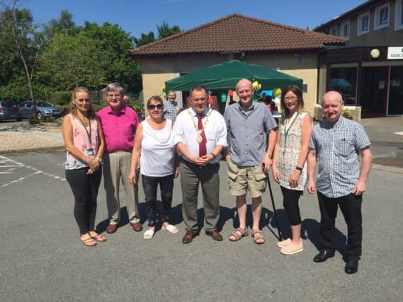 Included in the picture are Gillian Wilson, Patrick McLaughlin, Anne Charge, The former Major (Maoliosa McHugh), John Colhoun, Rachel Dunn enjoy the fine weather during Clanmils Big Lunch in Somme Park.