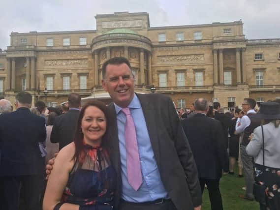 Miriam McAlister and David McCaracken at the garden party in Buckingham Palace.
