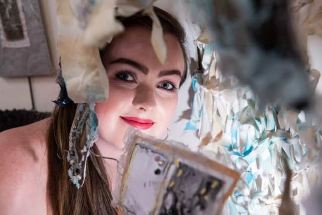 Foundation Art and Design student Olivia Campbell, Portrush displays her textile work at North West Regional College's annual end of year Art Show at Limavady Campus.