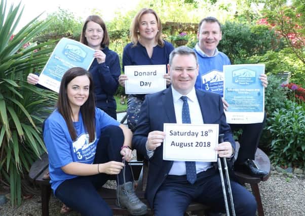 Launching Donard Day taking place on Saturday 18th August 2018 back row l-r Anne MacOscar Regional Marketing Officer S.A.H, Siobhan McArdle Assistant Fundraising Manager S.A.H, Tony McKeown Sales and Marketing Director Crash Services. Eadaoin McCann Marketing getting on her walking boots and Operations Executive and Jonathan McKeown CEO Crash Services.