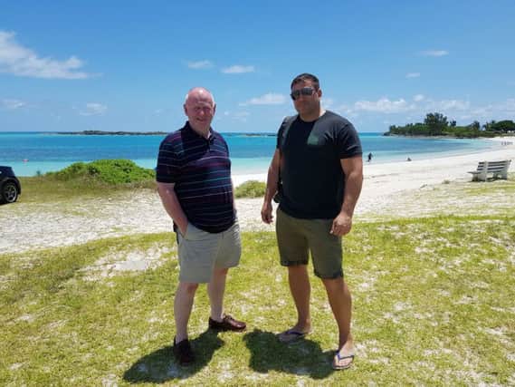 Mervyn Whyte MBE, with Bermuda Charge Director, David Cahill during the Vauxhall International North West 200 Event Director's recent trip to the Caribbean island.
 PICTURE: Pacemaker