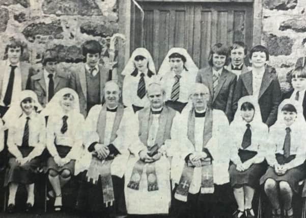 Young people from Waringstown and district who were confirmed by Bishop Robert Eames in 1981.