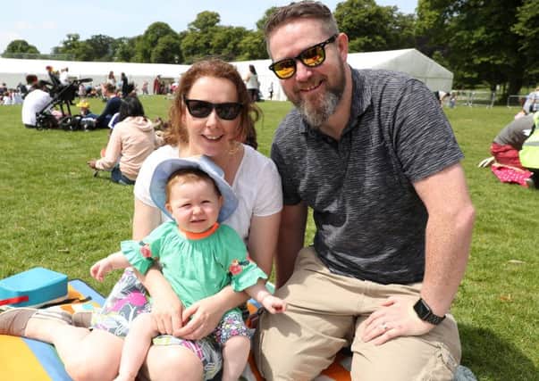 Press Eye - Belfast -  Northern Ireland - 23rd June 2018 - Photo by William Cherry/Presseye  Pictured at the Lisburn & Castlereagh City Council Family Fun Day this weekend to mark the 200th Anniversary of the birth of Sir Richard Wallace are Aisling, Liam and baby Cushla. Sir Richard Wallace was an internationally renowned philanthropist and art collector, in addition to being Lisburn's MP and generous landlord from the 1800s.