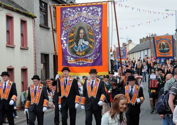 A sea of banners on parade in Stewartstown.mm28-223ar.