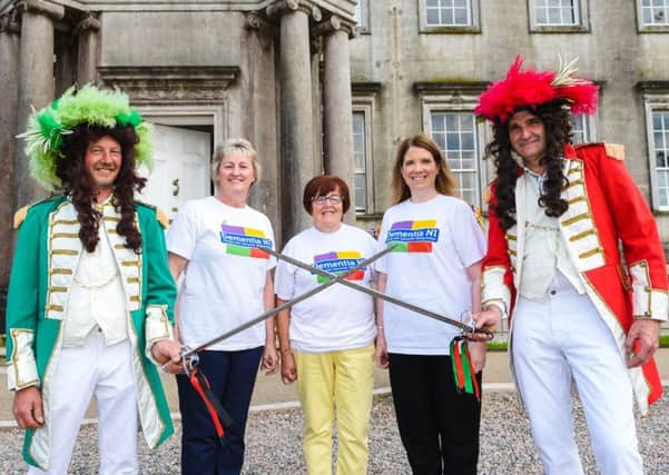 King William (right) and King James with Dementia NI representatives (from left) Una Caughey, Margaret Kerr and Fionnuala Savage