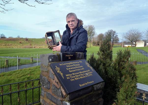 Brendan Duffy, brother of Eileen Duffy  was murdered by Loyalist paramilitaries in March 1991 pictured at a memorial to her and two others which had been vandalised .INLM06-221.