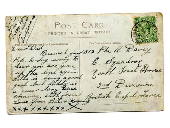 Reverse of the postcard sent to Carrick man, Private Allen Davey, who was killed in action during WWI.