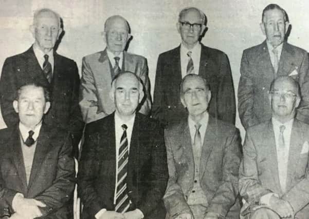 Officers and guests at the annual dinner of First Portadown Old Boys' Association in 1988. Pictured are Stuart McKinley, Victor Mullen, Walter Cadell, Richard Wright, Wesley Gibson, Lincolm Pillar, Leslie Wells, Ernest Montgomnery, Ivan Davidson, and Tom McFall.