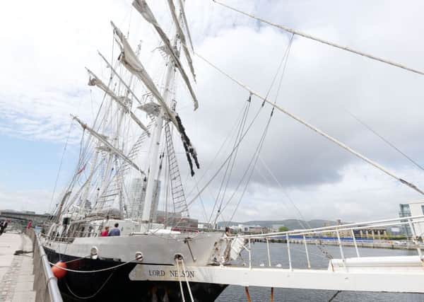 Tall Ship The Lord Nelson docks beside the Odyssey Arena in Belfast harbour.  
Picture by Jonathan Porter/Press Eye