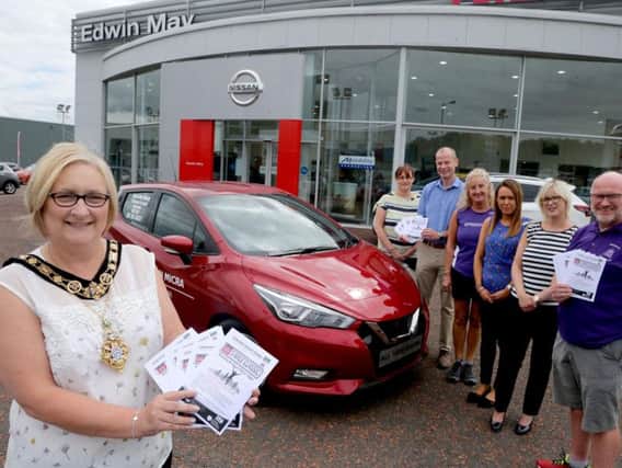 Launching the 'Edwin May Nissan 5 Mile Classic' road race with the Mayor of Causeway Coast and Glens Borough Council, Councillor Brenda Chivers are Kerry Creighton, Edwin May Nissan, Brian Tohill, Causeway Coast and Glens Borough Council, Amanda Scott, Springwell Running Club, Lisa Mullan, Causeway Coast and Glens Borough Council, Amanda Scott, Edwin May Nissan and Kenny Bacon, Springwell Running Club.