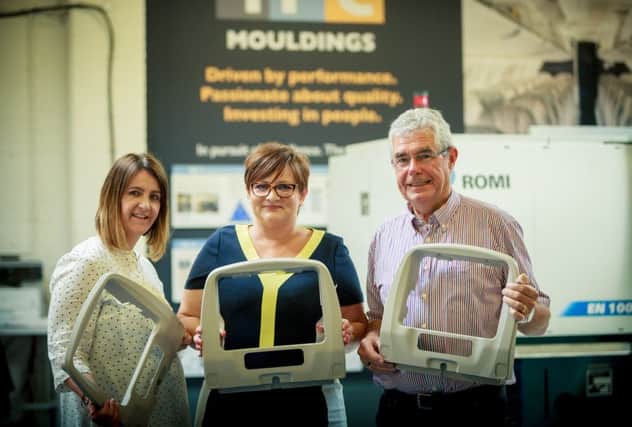 Rosemary McCormick, Investment and Funding Delivery manager, Mid and East Antrim Borough Council, Joanne Liddle, managing director, IPC Mouldings Ltd and Victor Hart, Mid and East Antrim LAG chairman.