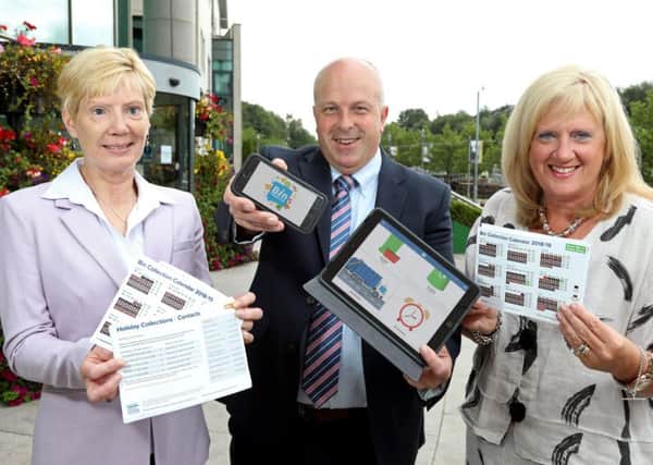 Promoting the new bin calendars which are available on the Council's website, Binformation App and in hard copy are: Councillor Janet Gray MBE, Chairman of the Council's Environmental Services Committee; Alderman James Tinsley, Vice-Chair of the Environmental Services Committee and Heather Moore, Director of Environmental Services.