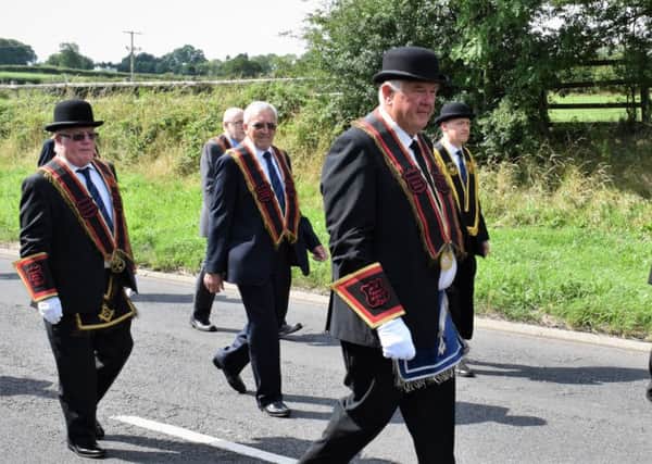 Antrim Royal Black District Chapter No. 3 en route to Burnside Orange Hall for annual Divine Service. Guest speaker was Sr.Kt. Robert Campbell, Chaplin of RBP 318 and County Grand Chaplin Co. Antrim Grand Black Chapter.