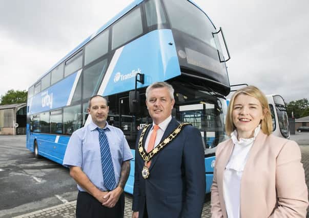 The new buses were launched by the Mayor of Antrim and Newtownabbey, Cllr Paul Michael, Ulsterbus Assistant Service Delivery Manager, Linda Lough and Ulsterbus driver David Wilson.