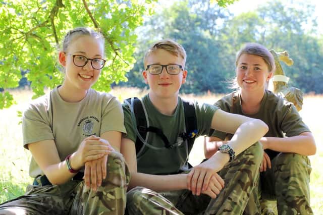 Looking forward to everything lined up for them at Summer Camp are Banbridge Academy students, 16-year-old Cadet Corporals Kerri Doherty, Samuel Corkin and Alex Bradshaw.