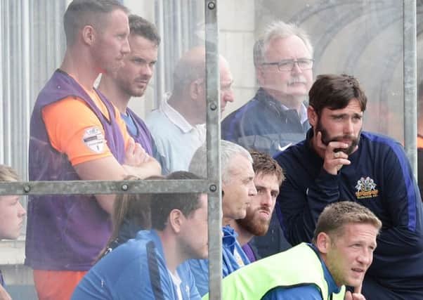 Glenavon manager Gary Hamilton looks on from the dugout during last weekends loss to Linfield. Pic by Pacemaker.