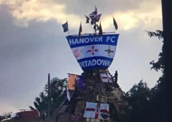 The Hanover FC flag which appeared on a anti-internment bonfire.