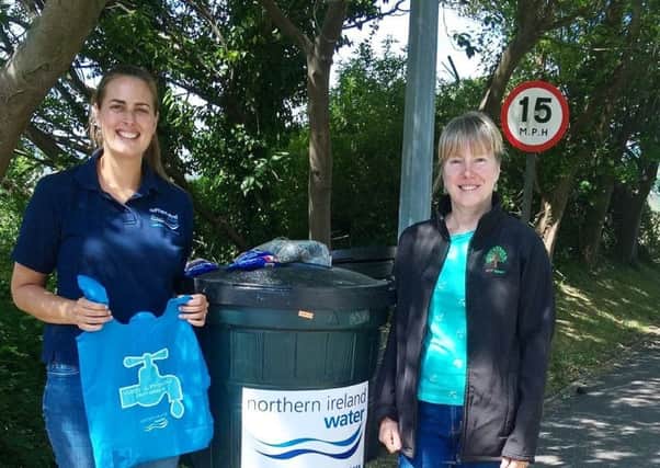 Pictured is Margaret Connolly a representative for Monkstown Village Community Garden
and NI Waters Outreach and Learning Officer Anna Killen.