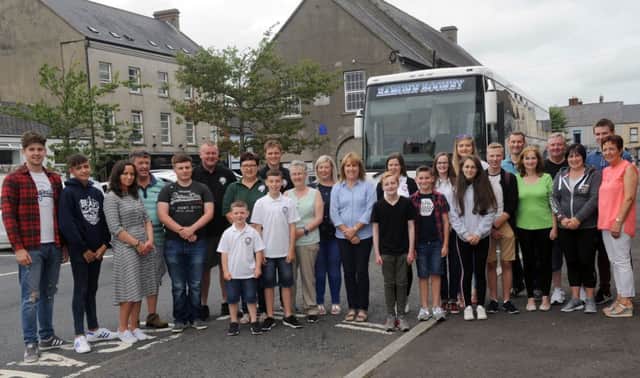 Lisnamulligan Pipe Band pictured leaving Rathfriland on Thursday, August 2 for the ten-day trip to Lorient.