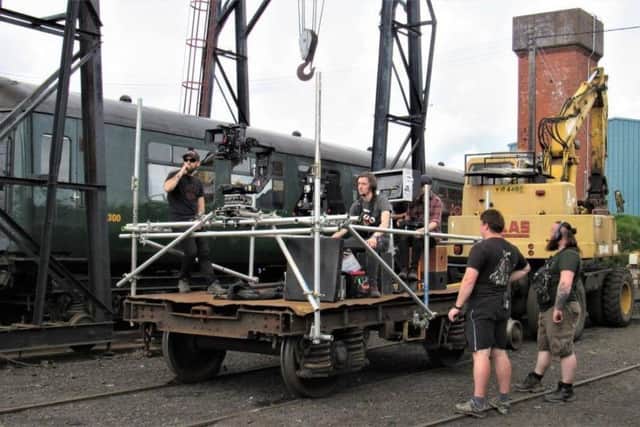 On the film set at Whitehead Railway Museum