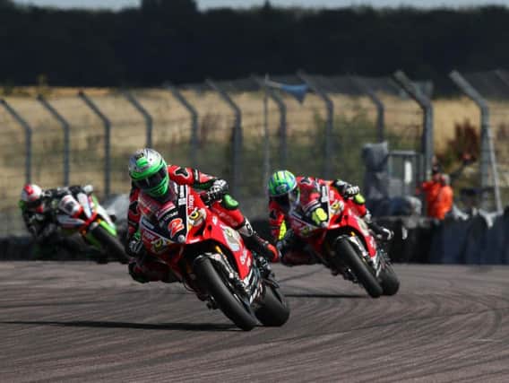 Glenn Irwin leads his brother and PBM Be Wiser Ducati team-mate, Andrew, at Thruxton.
