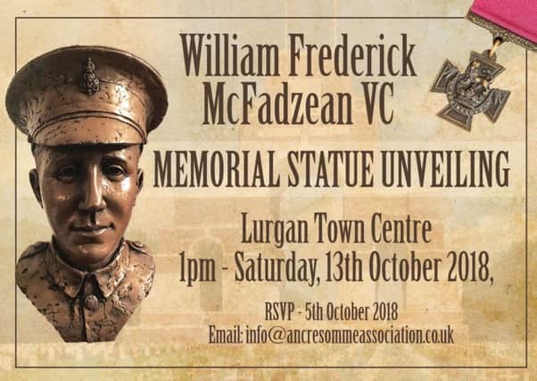 Bust of William McFadzean to be unveiled,