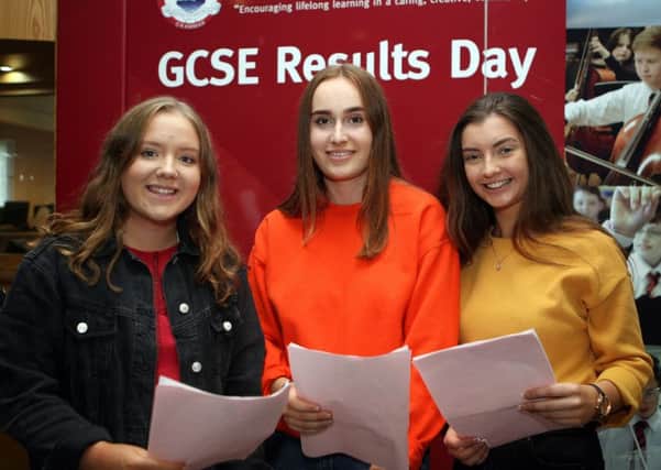 Rachel Armstrong 7A* 3A B, Leah Baird 7A* 4A and Leah Wilson 9A* A. Pic by Freddie Parkinson/Press Eye Click on the link below to launch our Ballyclare High School GCSE gallery