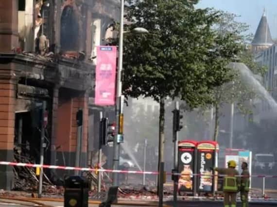 Aftermath of the fire at Primark, Belfast.