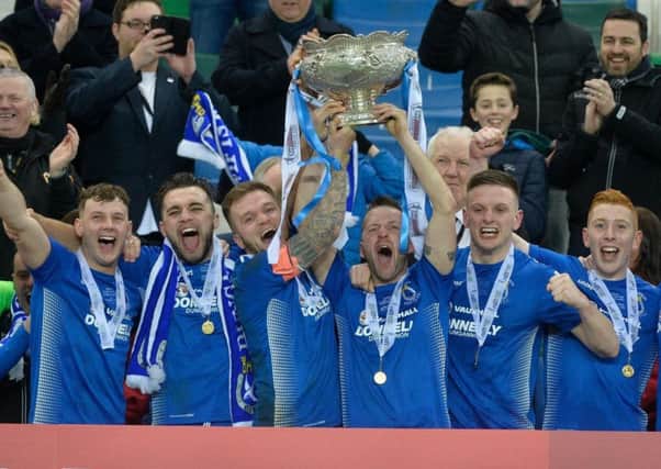 Dungannon Swifts celebrating last season's Bet McLean League Cup success.