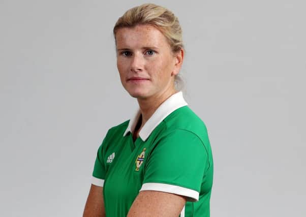 Northern Ireland's Julie Nelson pictured in the new Northern Ireland shirt by adidas launched today (Monday).