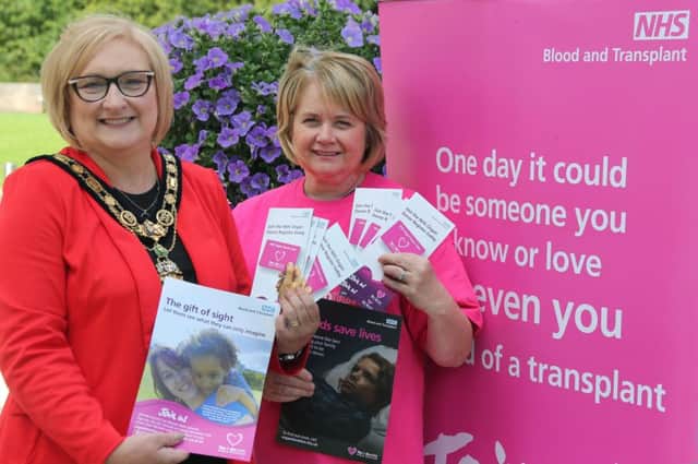 Showing their support for Organ Donation Week are the Mayor of Causeway Coast and Glens Borough Council, Councillor Brenda Chivers and Mary McAfee, Organ Donation Specialist Nurse at the Causeway Hospital in Coleraine.