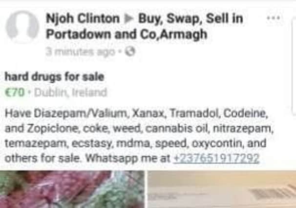 Hard drugs for sale on Facebook page