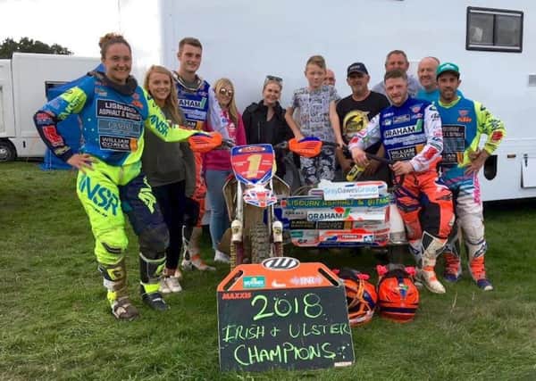 Gary Moludxs with his team and family asfter lifting the Irish and Ulster Sidecarcross Championships