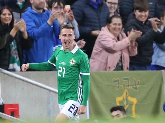 Northern Ireland's Gavin Whyte celebrates after scoring in their win over Israel.
